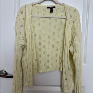 Forever 21 Pale Yellow Open-Front Eyelet Cardigan